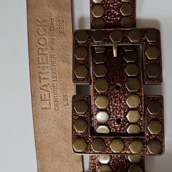 Leatherock SZ 36 Leather Belt Crackle Bronze Look Studded Western Indie - Picture 3 of 9